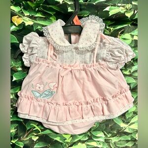 Vintage Cradle Togs Infant Dress Bloomers Set Embroidered Floral Pink 0-6 Months